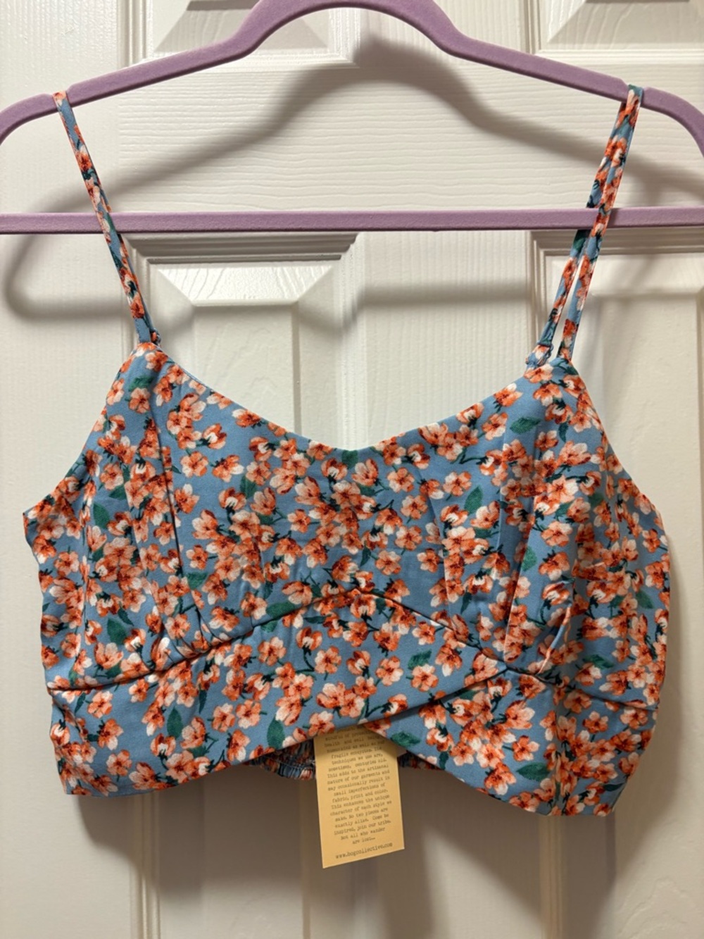 Floral Twist Front Crop Cami in Light Blue and Coral